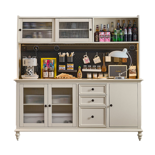 萨洛美式奶油风白色全实木餐边柜多功能高柜子储物靠墙家用茶水柜