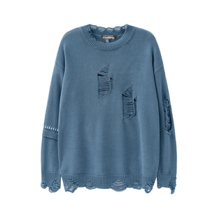 BLUREMO/模糊情绪2026春季新款高街镂空破洞拼接龙骨线百搭毛衣潮