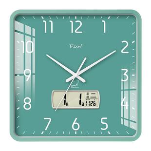 方形电波钟表挂钟客厅家用时尚简约静音免打孔日历时钟石英表挂墙