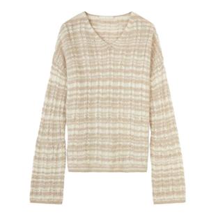 GOBI戈壁秋冬宽松休闲V领罗纹打底衫纯羊绒女士针织衫毛衣WK771