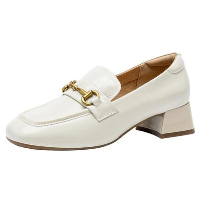 方头粗跟单鞋女2025新款