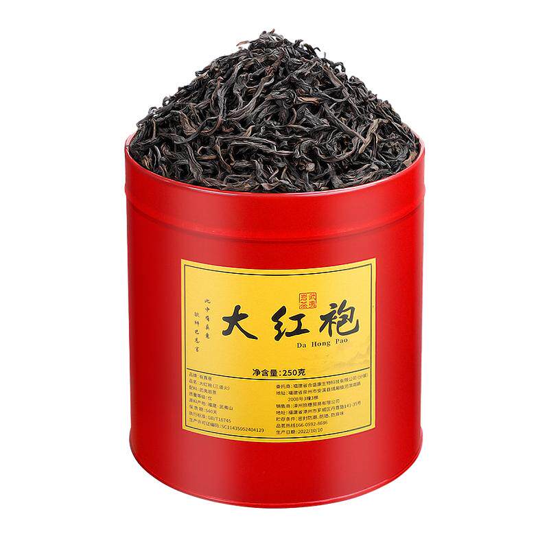 刘一茗正宗果香大红袍武夷岩茶新春茶叶肉桂浓香型茶叶罐装赠茶具
