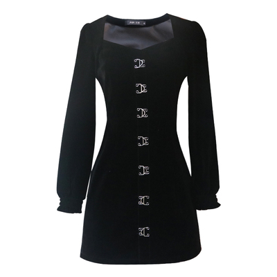 包臀黑色丝绒连衣裙打底内搭秋冬