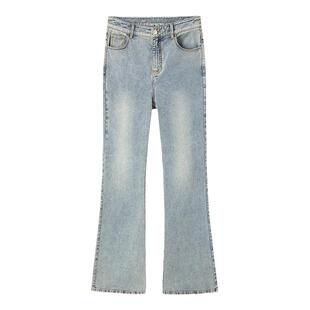 CROWNLESS未冕INS风街头通勤百搭弹力重工水洗棉弹微喇牛仔裤