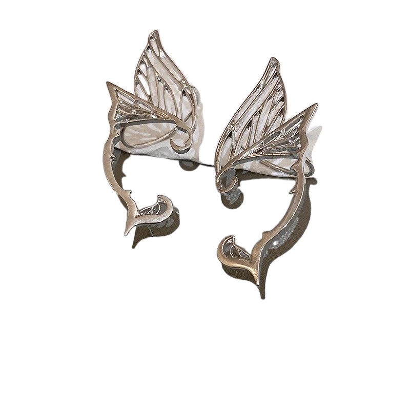 srrmhyn银蝴蝶精灵耳耳环冷淡风小众设计感耳钉耳挂时尚个性气