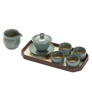 天青色汝窑盖碗茶杯单个高档大容量带盖泡茶碗三件套汝瓷茶具送礼