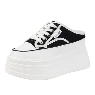 春秋超轻小个子外穿包头半拖鞋女厚底松糕内增高凉拖小白鞋9厘米