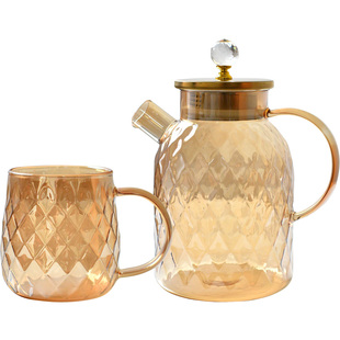 法式中古风高颜值水壶耐高温玻璃冷水壶饮品果汁复古菱格凉白开壶