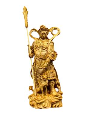 杨戬二郎神崖柏木雕刻家居家用