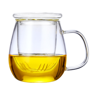 耐热玻璃花茶杯透明家用水杯子带把盖加厚茶水分离办公过滤泡茶杯