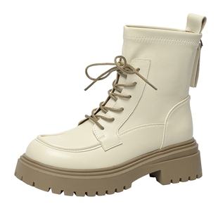 戈美其2025新款冬季女系带单靴复古英伦风女靴机车短靴厚底马丁靴