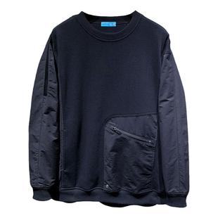 TELINLU街头潮流梭织拼料卫衣男个性口袋秋季痞帅针织套头外套帅