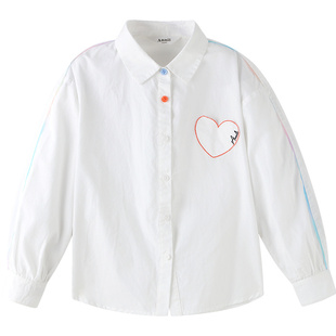 安奈儿童装女童翻领长袖上衣秋新款纯棉透气白色轻薄可爱衬衫