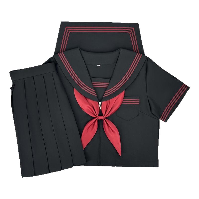 兔言舍改良赤三本日系原创暗黑风满襟水手服JK制服学院风短裙套装