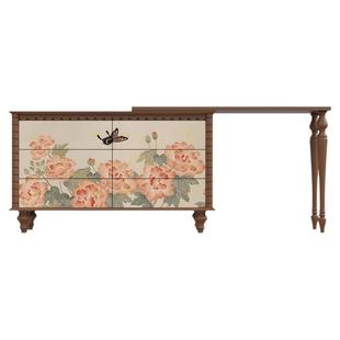 实木梳妆台搭台卧室收纳中国风花蝶图装饰六斗柜走廊玄关抽屉边柜