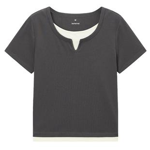 热风短袖T恤2026年夏款女士假两件短袖上衣韩系小个子内搭T恤