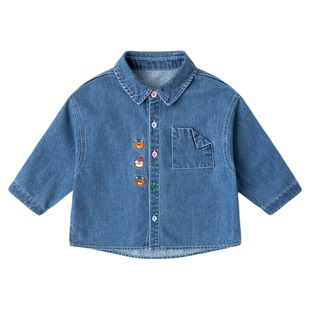 嘟嘟家儿童牛仔衬衫春季宝宝衬衣男童卡通衣服新款女童春装上衣潮
