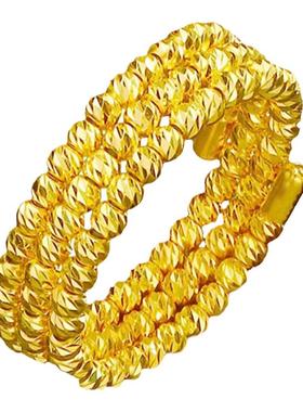 碎金子蹦迪珠三圈戒指弹力记忆爆闪黄金色绕圈可调节时尚轻奢指环