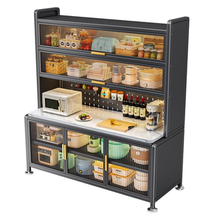 碳钢餐边柜多功能厨房餐边置物架家用微波炉餐边置物架岩板餐边柜