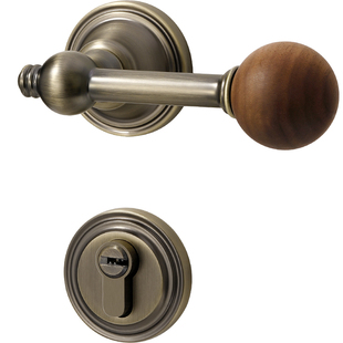 嘉森堡中古风门把手胡桃木复古卧室门锁室内房间房门锁磁吸木门锁