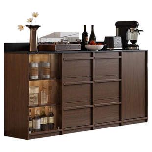 骨骼线实木餐边柜一体靠墙客厅边柜子复古咖啡柜带插座斗柜茶水柜