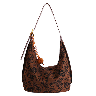 复古印花托特包女大容量单肩斜挎包高级感通勤包女包