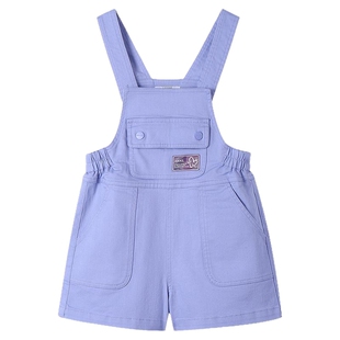 安奈儿童装女童背带裤夏新款休闲时尚宽松紫色潮流弹力短裤