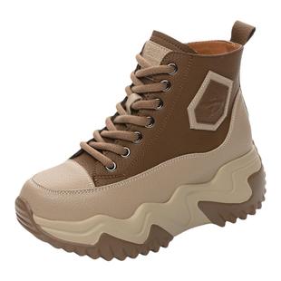 纯皮老爹鞋女款2026新款秋冬运动内增高厚底高帮鞋女冬季加绒短靴