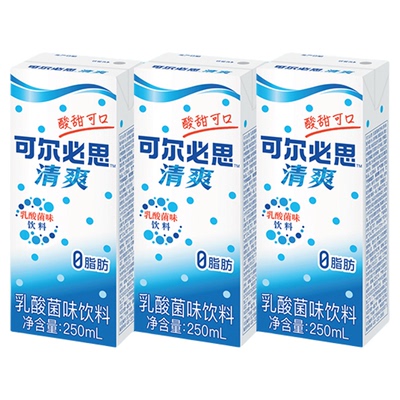 【U先试用】可尔必思乳酸菌味饮料清爽0脂肪原味饮品250ml*3盒