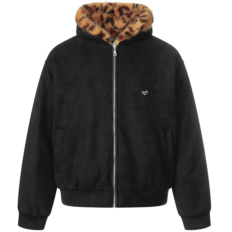 原创美式豹纹耳朵设计棉衣棉服潮