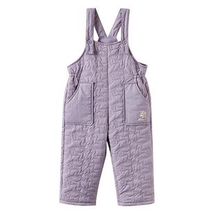 嫚熙童装儿童夹棉背带裤宝宝长裤保暖男女童外出防风蓄热连体裤冬