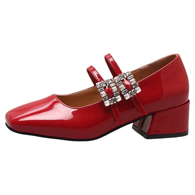 复古玛丽珍皮鞋女粗跟浅口单鞋子