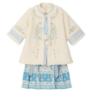 马面裙女童秋冬加厚加绒上衣儿童马面裙两件套拜年服萌乎长亭雪