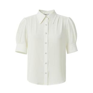 【丝绸顺滑】波顿2025春夏新款女高端纯色泡泡袖短袖衬衫休闲上衣