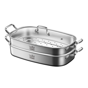 316L不锈钢蒸鱼锅蒸煮一体多层家用椭圆特大号加长方形多功能蒸锅