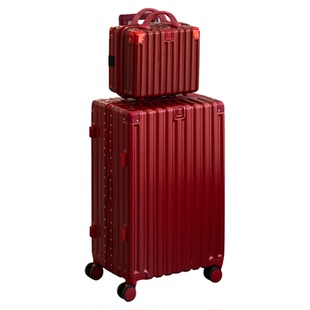 袋鼠红色行李箱结婚陪嫁子母箱婚礼红箱子2025新款皮箱密码箱铝框