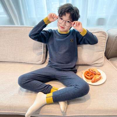 男童秋冬款睡衣套装2025新款保暖内衣男孩秋衣秋裤儿童德绒家居服