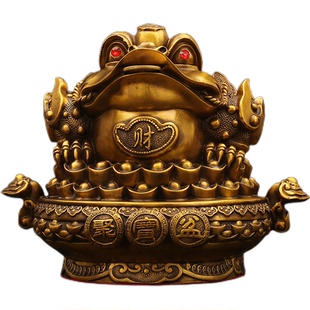 黄铜制品三足金蟾招C摆件聚宝盆财金蟾三脚蛤蟆客厅装饰品开业