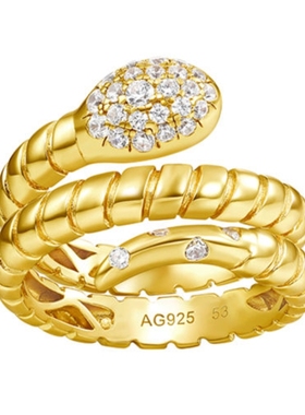 中古缠绕蛇戒Vintage耐看时髦感小众高级感中性重工925银镀金戒指