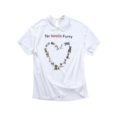 晶咕白标DADATATA【可爱入侵】娃娃领狗狗印花心形减龄字母短袖T