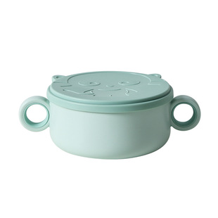 316不锈钢儿童碗带手柄带盖带吸盘食品级防摔宝宝专用辅食吃饭碗