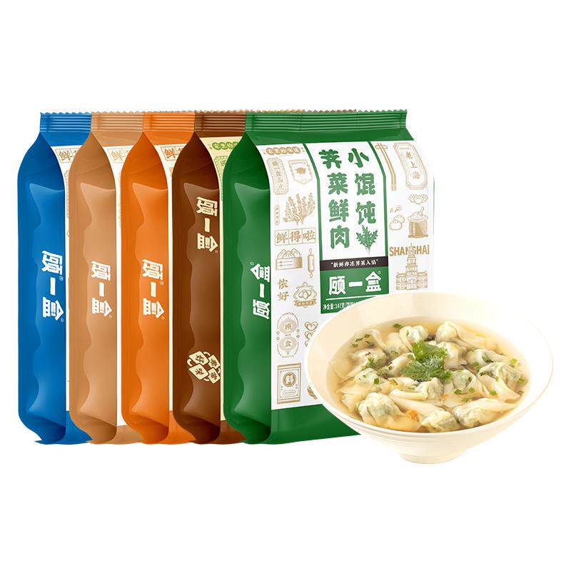 顾一盒小馄饨鲜肉荠菜鸡汤虾仁擂椒皮蛋上海方便速食冷冻早餐混沌