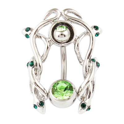 肚脐钉蛇防过敏粗针钛钢杆脐环绿色钻性感韩版个性穿刺 piercing