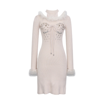 LEFAME杏色针织连衣裙