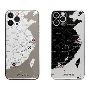 订制任意城市异地恋透黑手机壳情侣地图世界适用于安卓iphone17pro异国纪念透明创意软壳