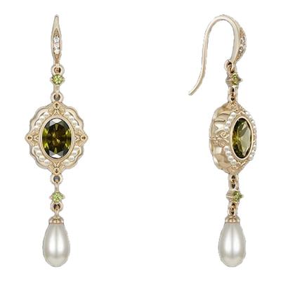 Riotlily/艾特里里飞鸟集耳环绿色锆石珍珠复古耳坠圣诞女款