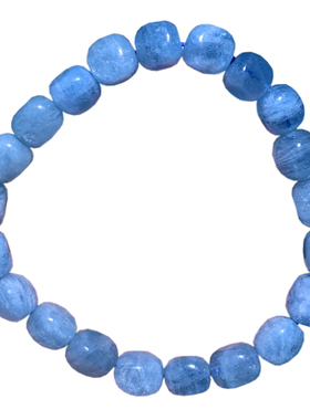 天然巴西海蓝宝桶珠单圈手链水晶