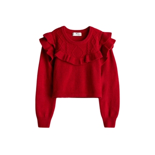 HM童装儿童女童红色毛衣春季细密修身套头针织衫1252836