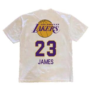 美式湖人队篮球詹姆斯23号短袖T恤运动训练服重磅纯棉长袖打底衫