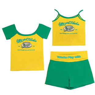 哟酷酷（零碎的岛屿）复古撞色运动风冰激凌印花短袖女背心打底裤